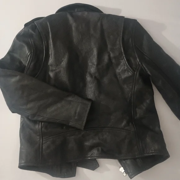 Women's Black Leather Jacket - Picture 2 of 4